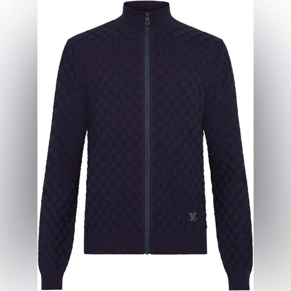 Damier Signature Zip-Through Cardigan Black Full-Zip Sweater